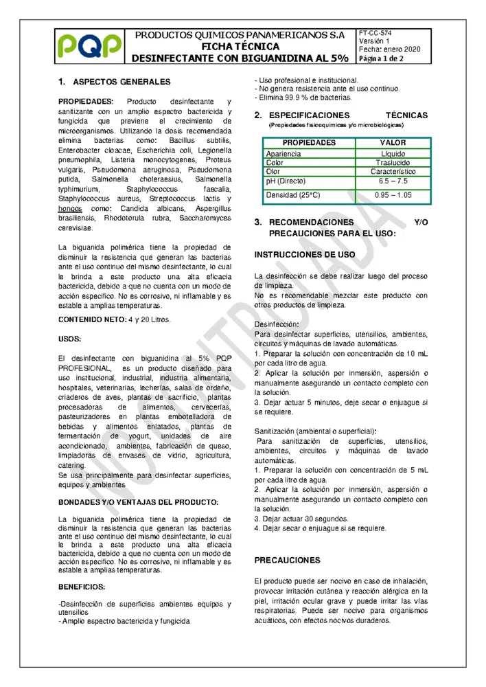 Desinfec Biguanidina PQP4Lt DESNF00030